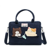 Cute Dark Blue 14-inch Canvas Cat Fish Theme Kawaii Shoulder Bag Casual Laptop Tote